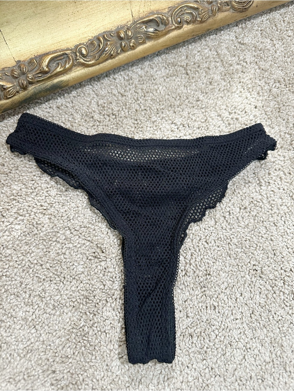 New Vintage Frederick's Of Hollywood Fishnet Thong Made In USA Size Small